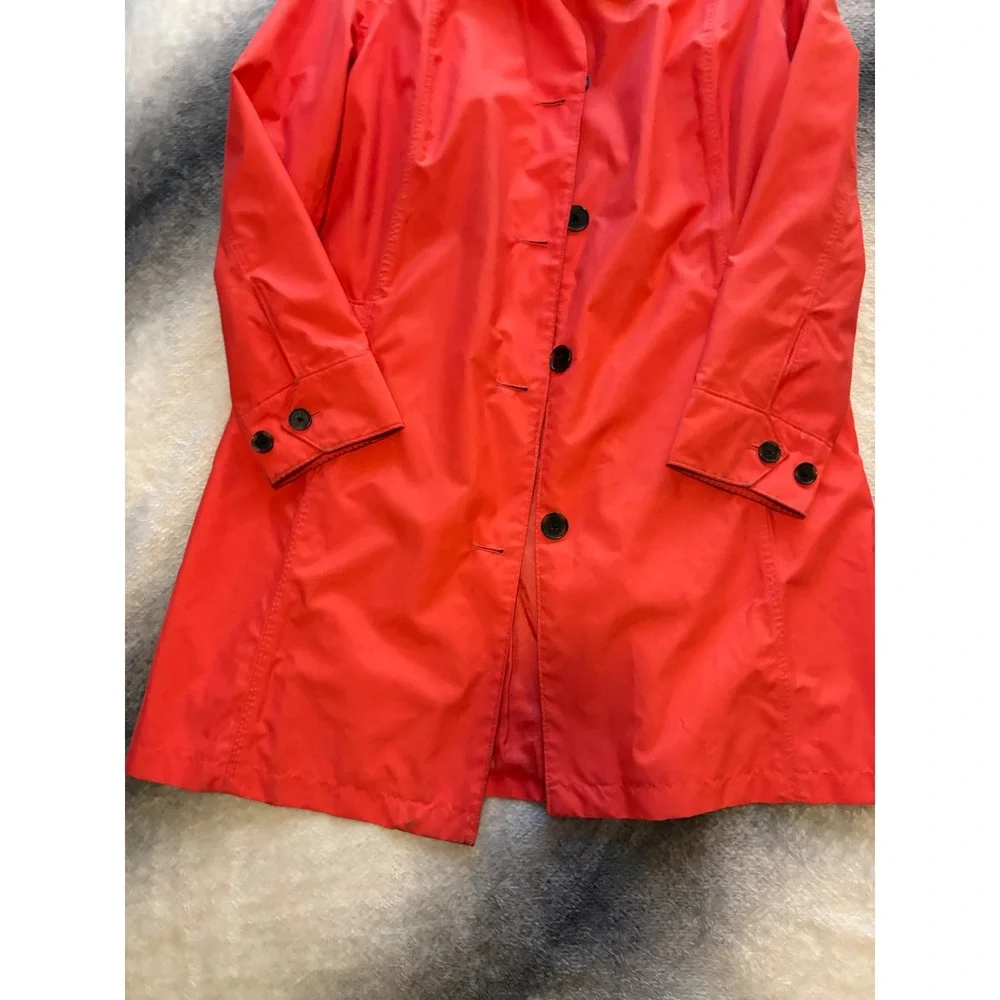 Lands End Womens Coral Pink Trench Coat Jacket Button Front L 14-16 Single